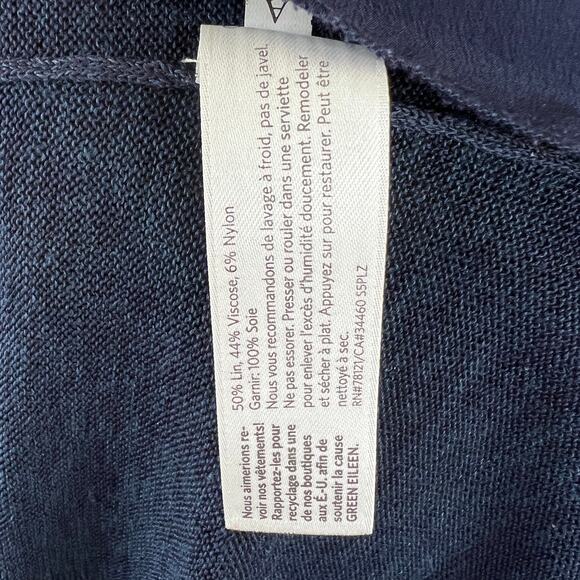 EILEEN FISHER Navy Blue Linen Blend Wide Layered Look Top Petite Large PL - Picture 7 of 7